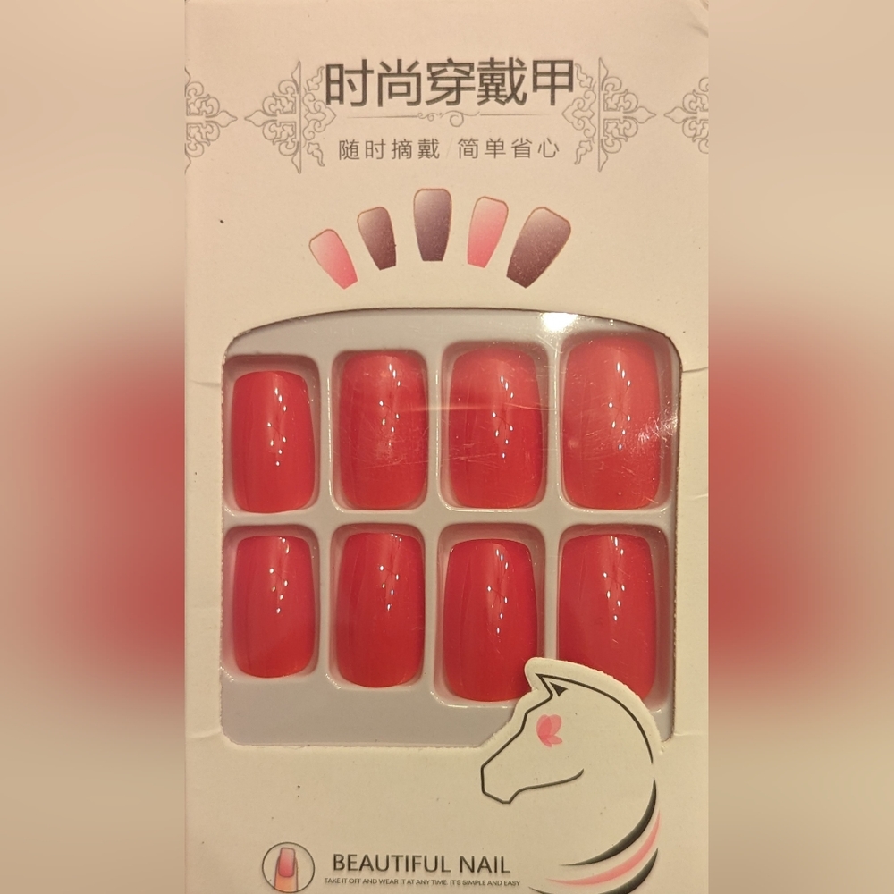 NIB red gel polish press on nails gel glue tab